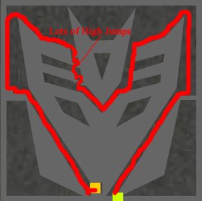And yes, this is the Decepticon symbol. When you're going up on the left side, you will have to high jump a lot.